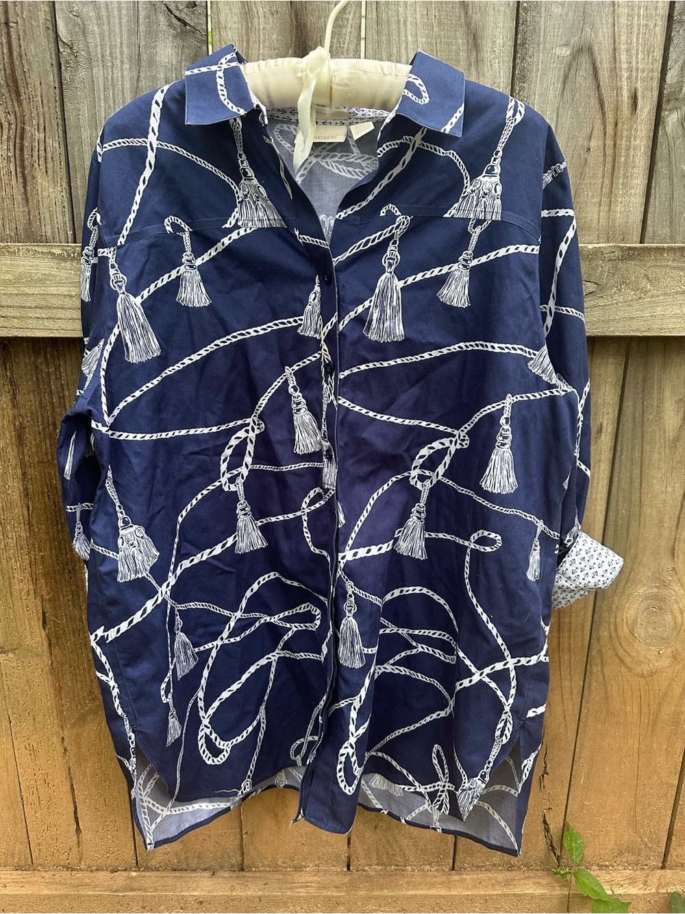 Chico’s cotton blue tassel blouse